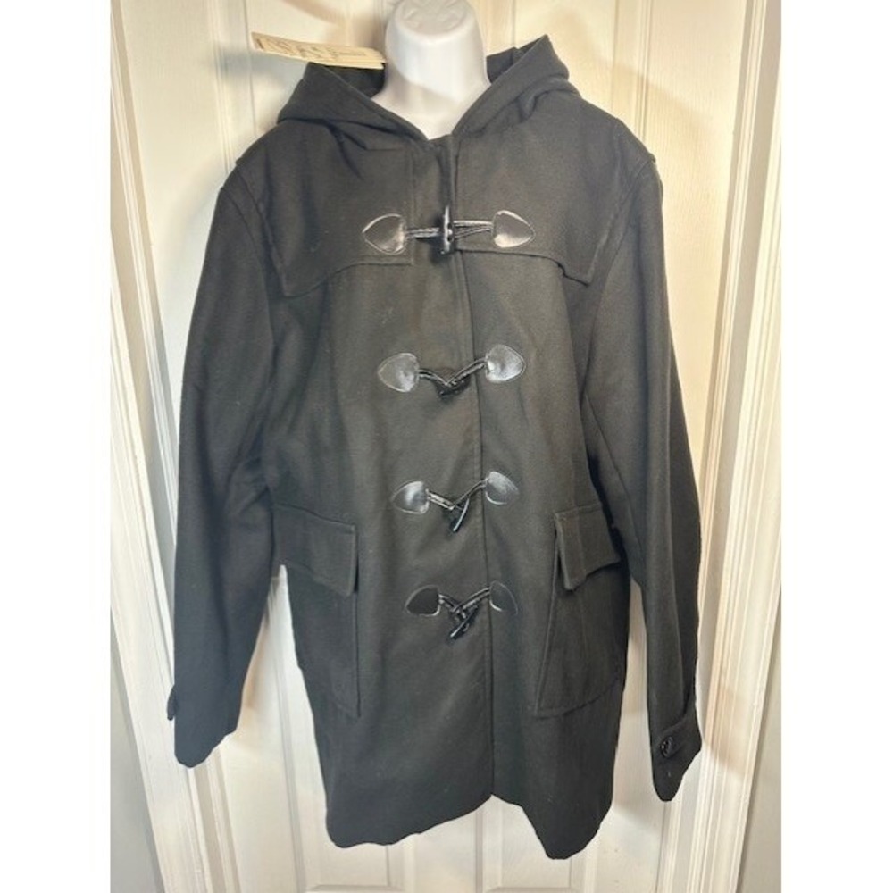 NWT! Coofandy Hooded Black Duffle Coat Toggle Closure Winter Warm Jacket Size 2X